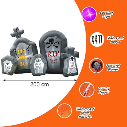 RETRO JUMP 6.6 Ft Halloween Inflatables Tombstone Combo Blow up Spooky Gravestone Holiday Lighted Decoration Headstone for Indoor Outdoor & Yard Garden Lawn