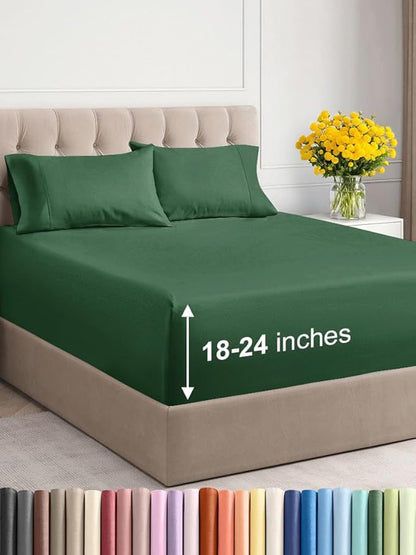 Extra Deep Twin Sheet Set - 4 Piece Breathable and Cooling Sheets - Hotel Luxury Bed Sheets Set - Easy Fit - Soft, Wrinkle Free and Comfy Sheets Set - Emerald Green Sheet Set with Extra Deep Pockets