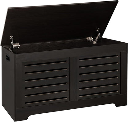 DINZI LVJ Storage Chest, 39.4”Wooden Toy Box with 2 Safety Hinges, Retro Entryway Shoe Storage Bench with Flip-Top, Sturdy Large Storage Trunk for Living Room, Bedroom, Easy Assembly, Espresso