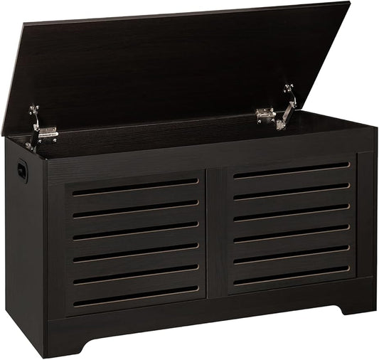 DINZI LVJ Storage Chest, 39.4”Wooden Toy Box with 2 Safety Hinges, Retro Entryway Shoe Storage Bench with Flip-Top, Sturdy Large Storage Trunk for Living Room, Bedroom, Easy Assembly, Espresso