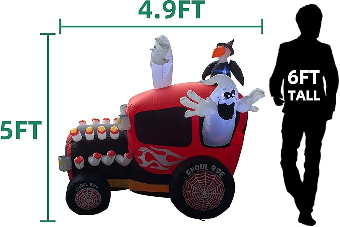 5 Foot Tall Halloween Inflatable Ghost in The Car LED Lights Decor Outdoor Indoor Holiday Decorations,Blow up Lighted Yard Decor, Giant Lawn Inflatable Home Garden Party Decoration