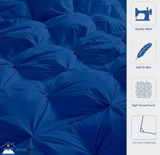SLEEP-NEST Oversized King Comforter 116 x 98 - All-Season Hotel Luxury Down Alternative - Pintuck Pinch Pleat Design with 8 Corner Tabs - Ultra Soft, Breathable, Extra Large Quilt - Royal Blue
