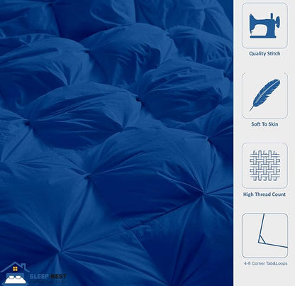 SLEEP-NEST Oversized King Comforter 116 x 98 - All-Season Hotel Luxury Down Alternative - Pintuck Pinch Pleat Design with 8 Corner Tabs - Ultra Soft, Breathable, Extra Large Quilt - Royal Blue