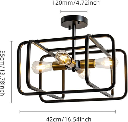 KSRYSZCQ 4 Light Semi Flush Mount Ceiling Light 20" Black Ceiling Light Fixture E26 Metal Farmhouse Kitchen Light Fixture for Dining Room Hallway Entryway Bedroom Living Room.