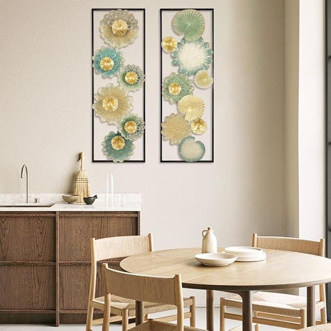 Metal Wall Art, Set of 2 Large Mordern Rectangular Wall Panels, Abstract Minimalist Flower Wall Décor for Living Room, Bedroom, Kitchen, Hallway Decoration