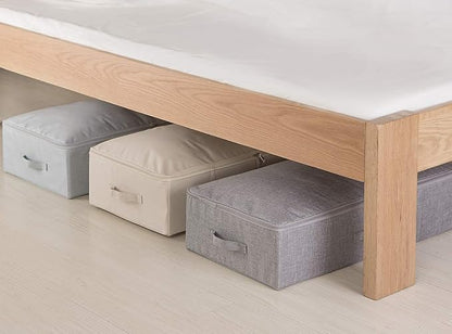 iwill CREATE PRO 3Pcs Collapsible Rigid Underbed Storage Bins, 27.5 * 15.7 * 7", Folding Fabric Storage Boxes for Clothing, Blankets, Shoes in Closet, Wardrobe, Beige