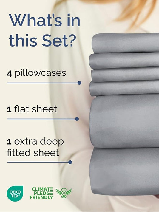 Extra Deep King Sheet Set - 6 Piece Breathable & Cooling Sheets - Hotel Luxury Bed Sheets Set - Easy & Secure Fit - Soft, Wrinkle Free & Comfy Sheets Set - Steel Blue Sheet Set with Extra Deep Pockets