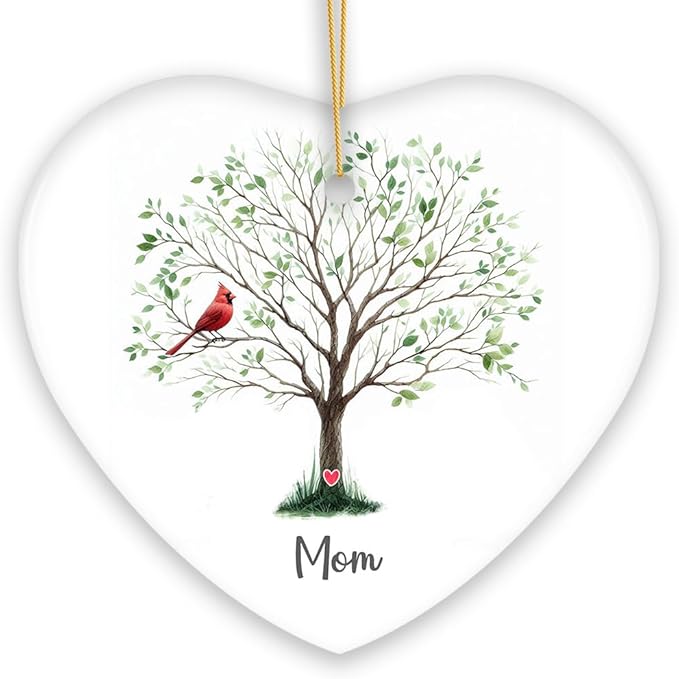 in Loving Memory of Mom and Dad Cardinal on a Tree Ornament, Heavenly Christmas Remembrance Gift, Mom Version