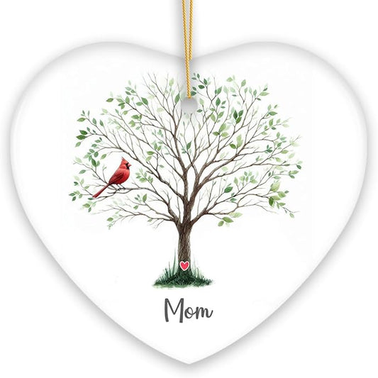 in Loving Memory of Mom and Dad Cardinal on a Tree Ornament, Heavenly Christmas Remembrance Gift, Mom Version