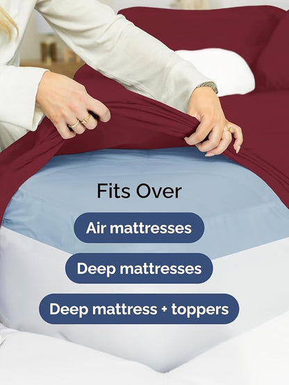 Extra Deep Twin XL Sheet Set - 4 Piece Breathable & Cooling Sheets - Hotel Luxury Bed Sheets Set - Easy & Secure Fit - Soft, Wrinkle Free & Comfy Sheets Set - Burgundy Sheet Set w/Extra Deep Pockets