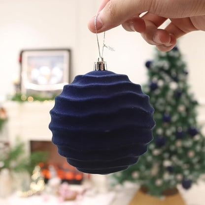 Senjie 4inch Christmas Tree Ornaments Velvet Balls,9PCS Flocked Decoration Balls Ornaments Sets for Christmas 2025 Navy Blue