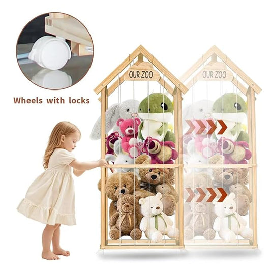 Stuffed Animal Storage Kids Plush Toy Holder Corner Large Stuff Animal Organizer Plushies Storage Creative Zoo Display Wooden Stuffy Storage Cage for Nursery Play Room Bedroom (59 inches in Length)