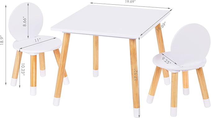 UTEX Kids Table with 2 Chairs Set for Toddlers, Boys, Girls, 3 Piece Kiddy Table and Chairs Set, White