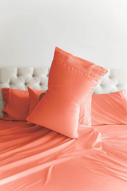 CGK Linens Twin XL 4 Piece Sheet Set - Cooling Sheets for Hot Sleepers - Hotel Luxury Bedding Set with 8-16 Inch Deep Pockets - 1 Flat & 1 Fitted & 2 Pillowcases - Soft, Comfy & Wrinkle Free - Coral