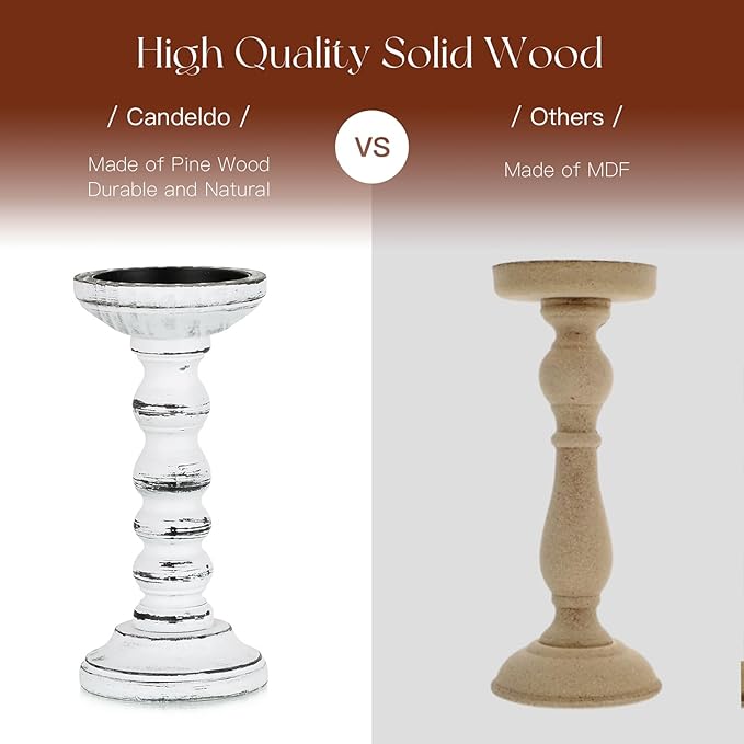 Wood Candle Holders for Pillar: Rustic Candles Holder Set of 3 Table Centerpiece Decor Wooden White Farmhouse Decorations for Fireplace Mantle