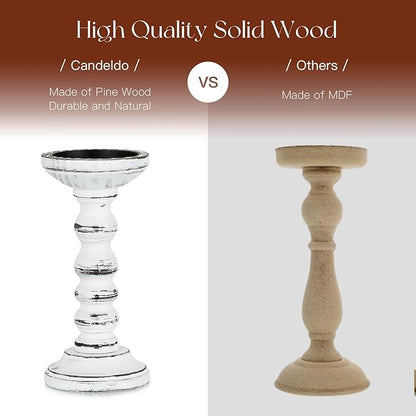 Wood Candle Holders for Pillar: Rustic Candles Holder Set of 3 Table Centerpiece Decor Wooden White Farmhouse Decorations for Fireplace Mantle
