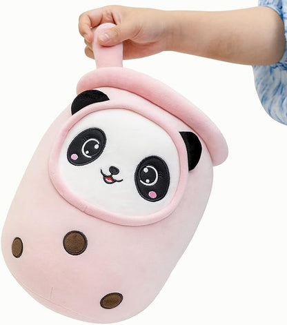 Niuniu Daddy Boba Plushies with Panda Face-13.7inches Large Pink Cream Bubble Tea with Straw Stuffed Animals-Soft Kawaii Milk Tea Cup Plush Toy Pillow for Kids-Machine Washable