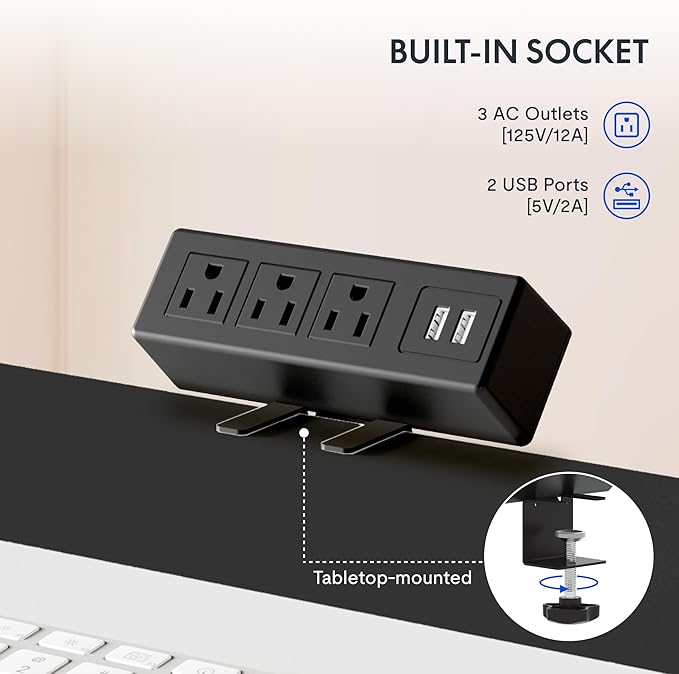 FLEXISPOT EN2 Whole-Piece Standing Desk with Clamp Power Strip, 55 x 28” Electric Stand Up Height Adjustable Desk with Cable Management (Black Frame + 55" Black Top, 2 Packages)