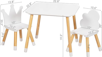 UTEX Kids Table with 2 Chairs Set, Kids Table and Chair Set,3 Piece Kiddy Table and Chair Set, Toddler Table and Chairs, White