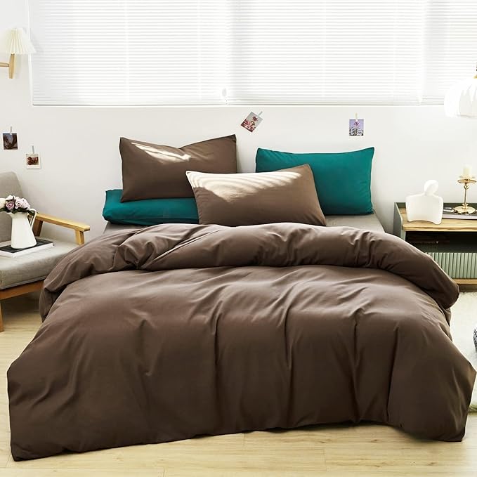 Cottonight Brown Comforter Set King Chestnut Brown Bedding Comforter Set Modern Chocolate Brown Blanket Quilts Modern Dark Brown Bedding Comforter Set for Women Men King Bed