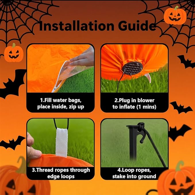 GARIG 6FT Halloween Inflatables Outdoor Decorations Pumpkin Spider Build-in LEDs Lights Blow Up Yard Decorations for Garden Lawn Indoor Party Holiday Decor