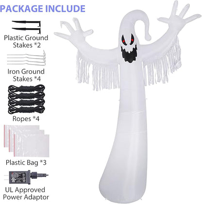 Sizonjoy 12 FT Halloween Decoration Inflatable Ghost, Blow Up Animated Red Eyes Ghost with Build-in LEDs, Outdoor Scary Inflatable Decoration for Front Yard, Porch
