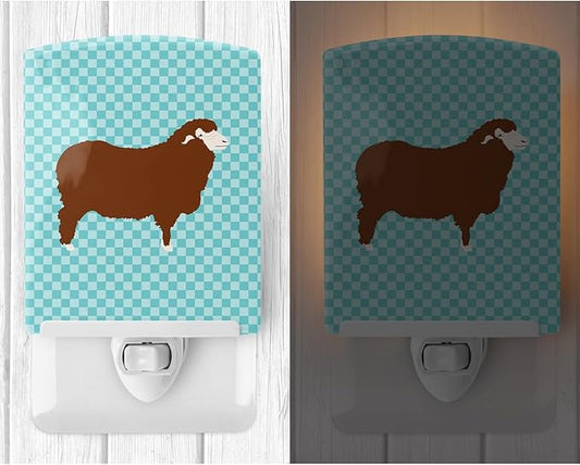 Caroline's Treasures BB8155CNL Merino Sheep Blue Check Ceramic Night Light Compact, UL-Certified, Ideal for Bedroom, Bathroom, Nursery, Hallway, Kitchen, 6x4x3, Multicolor