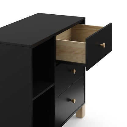 Storkcraft California 3 Drawer Combo Dresser (Black with Driftwood) – GREENGUARD Gold Certified, Interlocking Drawer System, Pre-Installed Drawer Tracks for Easier Assembly, Spacious Cabinet