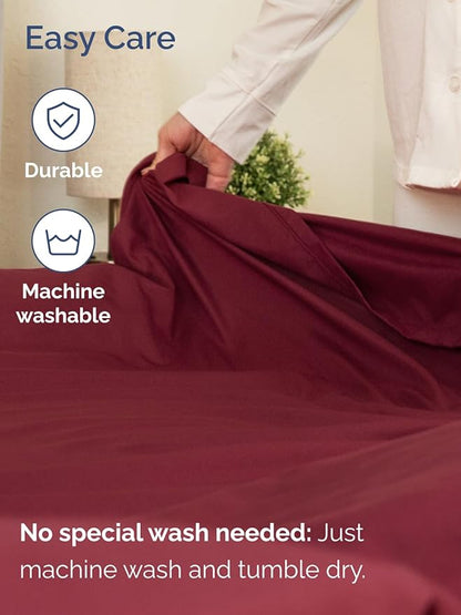 Extra Deep Twin XL Sheet Set - 4 Piece Breathable & Cooling Sheets - Hotel Luxury Bed Sheets Set - Easy & Secure Fit - Soft, Wrinkle Free & Comfy Sheets Set - Burgundy Sheet Set w/Extra Deep Pockets
