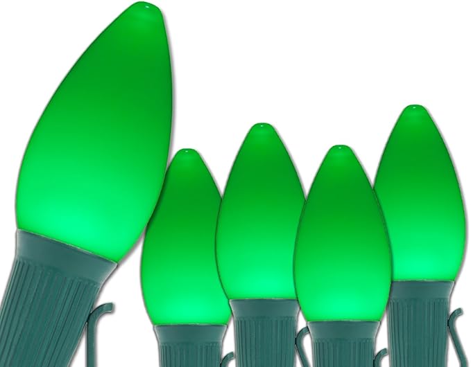 25 ft Opticore LED Opaque Commercial C7 Green Christmas Lights, Commercial LED String for Outdoor Christmas Use, Green Wire (25 Lights)