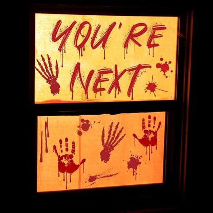105 Pcs Bloody Halloween Decorations Bloody Footprints Floor Stickers Handprint Window Stickers Halloween Indoor Outdoor Wall Window Floor Stickers Decals (10 Sheets)