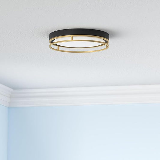 12.5 Inch LED Flush Mount Ceiling Light Fixture, 26W, Super Bright 1700 Lumens, 3 Color 3000K/4000K/5000K, Dimmable Ceiling Lamp for Bedroom Hallway Bathroom Kitchen Laundry (Black Gold)