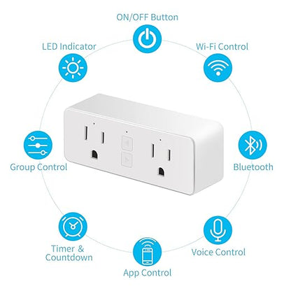 Dual Smart Plug, Matter Smart Plug, Smart Plugs That Compatible with Siri, Alexa, Google Home, Smartthings, WiFi Plug w/Remote Control, Timer & Schedule, White, 4-Pack