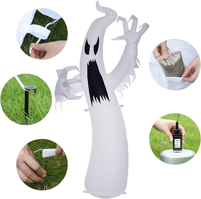 Sizonjoy 12 Ft Giant Halloween Inflatable Ghost, Blow Up Halloween Decorations Built-in LED Lights for IndoorOutdoor Yard Garden Includes Stakes