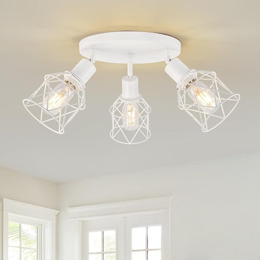 WILON Flush Mount Ceiling Light, Kitchen Lighting Fixtures 3-Light Semi Flush Mount Light, Multi-Directional White Ceiling Track Lighting for Kitchen Hallway Dining Room Entryway(E26 Base)