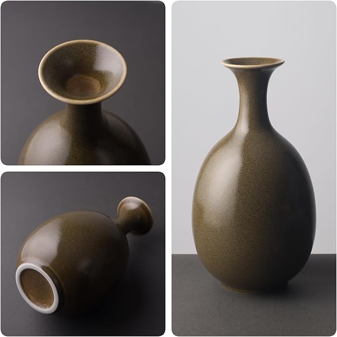 Tea Dust Color Ceramic Vase with Dried Flowers, Handmade in Jingdezhen for Modern Home Decor Office Bookshelf Tables Living Room Bedroom Shelf Decor Entryway Dry Flower Arrangement Ornament