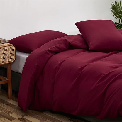 Wellboo Burgundy Comforter Set Twin Size Dark Red Bedding Set Women Girls Claret Wine Quilt Soft Crimson Blanket Quilts Rish Solid Deep Red Comforter Breathable Cozy Bedding for All Seasons