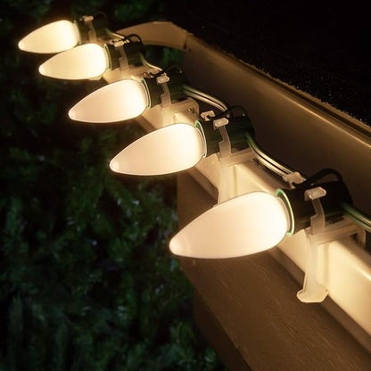 100 ft C9 Warm White OptiCore LED Commercial Outdoor Christmas Lights – Heavy Duty on Green Wire (100 Lights, Smooth/Opaque Bulbs)
