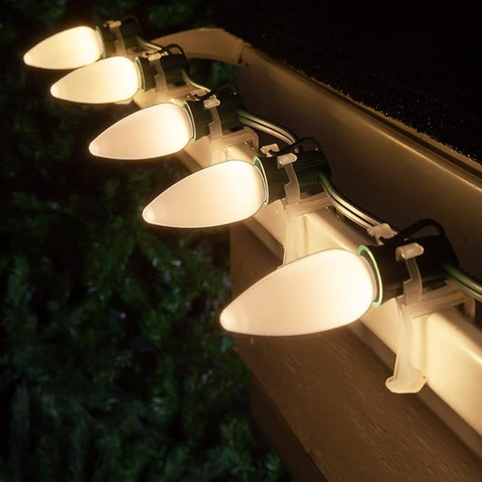 100 ft C9 Warm White OptiCore LED Commercial Outdoor Christmas Lights – Heavy Duty on Green Wire (100 Lights, Smooth/Opaque Bulbs)