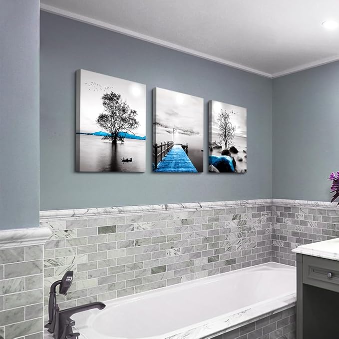 Wall Decorations For Living Room Framed Canvas Wall Art For Bedroom Office Wall Decor Black And White Ocean Landscape Wall Paintings Modern Posters Pictures Artwork For Bathroom Home Decor 3 Piece