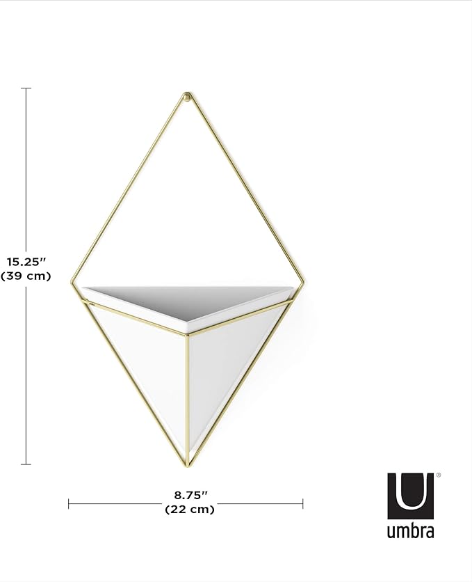 Umbra Trigg Hanging Planter Vase & Geometric Wall Decor Container - Great For Succulent Plants, Air Plant, Mini Cactus, Faux Plants and More, White Ceramic/Brass