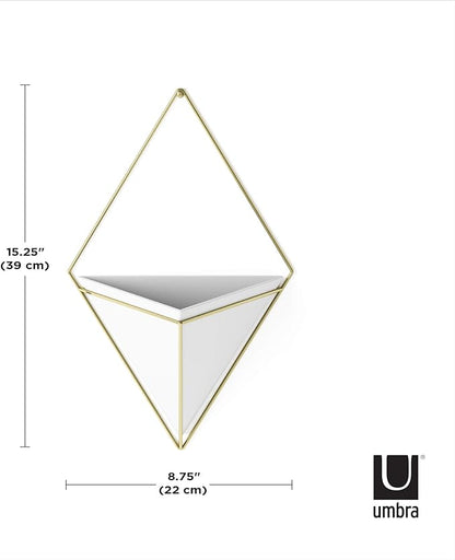 Umbra Trigg Hanging Planter Vase & Geometric Wall Decor Container - Great For Succulent Plants, Air Plant, Mini Cactus, Faux Plants and More, White Ceramic/Brass