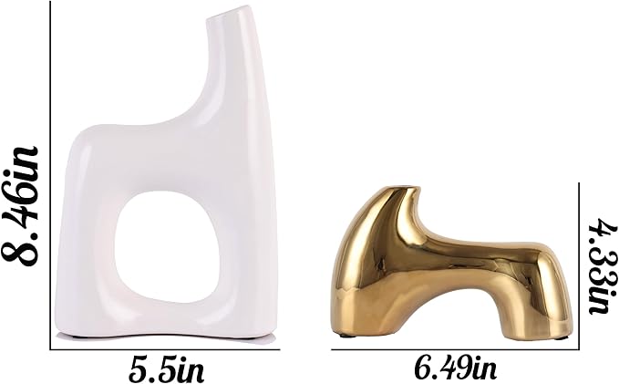 intertwining vase Set Snuggle Hollow Ceramic vase Set of 2 White and Gold vase Modern Boho Home Decor for Neutral Minimalist Vase for Dining Room Table Centerpiece Dining Room,Wedding Table Deco