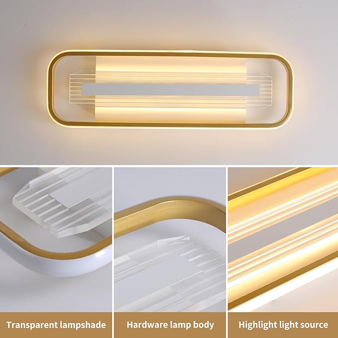 Becailyer Modern Ceiling Light, 62W Dimmable LED Flush Mount Ceiling Lamp, 31.49" Acrylic Linear Chandelier Lighting Close to Ceiling Light Fixture for Living Dining Room Kitchen Bedroom Hallway, Gold