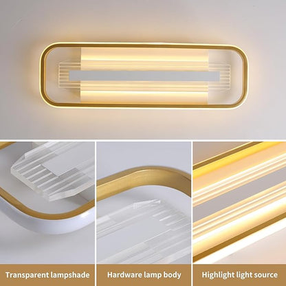 Becailyer Modern Ceiling Light, 62W Dimmable LED Flush Mount Ceiling Lamp, 31.49" Acrylic Linear Chandelier Lighting Close to Ceiling Light Fixture for Living Dining Room Kitchen Bedroom Hallway, Gold