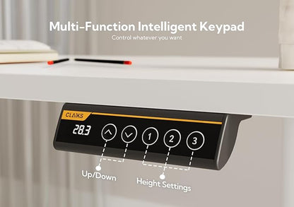 Claiks Electric Standing Desk, Adjustable Height Stand up Desk, 55x24 Inches Sit Stand Home Office Desk with Splice Board, White Frame/White Top