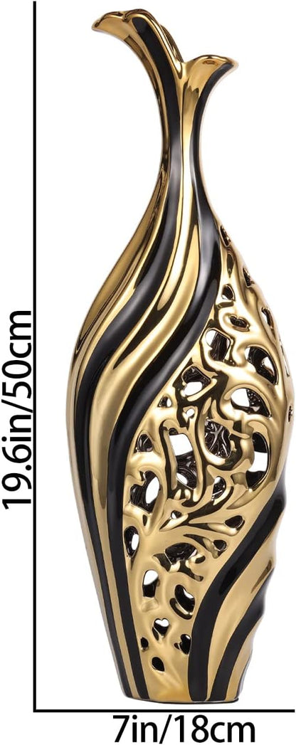 19 Inch Tall Floor Vase, Black and Gold Ceramic Vase, Pottery Decorative Vase, Unique Pampas Grass Vase for Living Room Floor, Home Office, Porch Home Centerpieces Decorative Large Vase