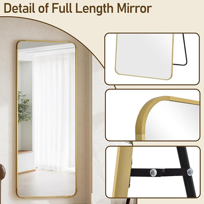 BEAUTYPEAK Gold Full Length Mirror, 71"x32" Rounded Corner Floor Mirror Standing Hanging or Leaning Against Wall, Suitable for Bedroom or Dressing Room