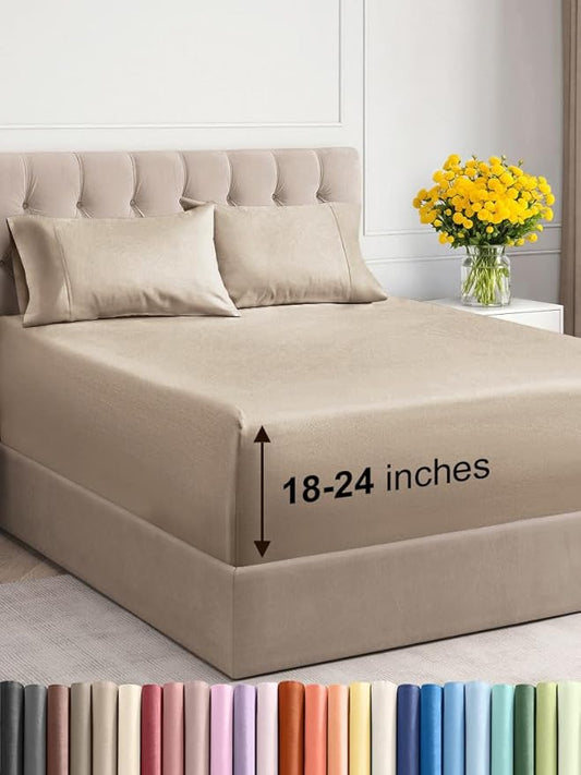 Extra Deep Twin XL Sheet Set - 4 Piece Breathable & Cooling Sheets - Hotel Luxury Bed Sheets Set - Easy & Secure Fit - Soft, Wrinkle Free & Comfy Sheets Set - Cream Sheet Set with Extra Deep Pockets