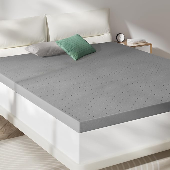 Twin Mattress Topper-Extra Firm 3 Inch High Density Foam Bed Topper with Ventilated Design for Extra Weight, Back Pain Relief-Charcoal Infusion,CertiPUR-US